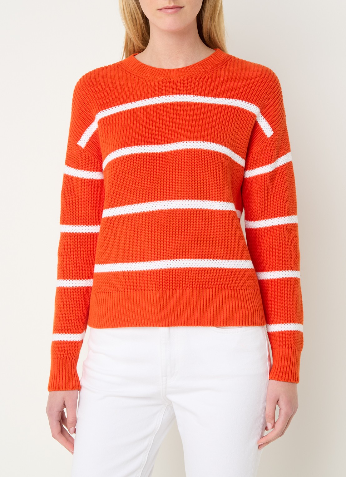 Ralph Lauren Ribgebreide trui met streepprint - detail oranjerood