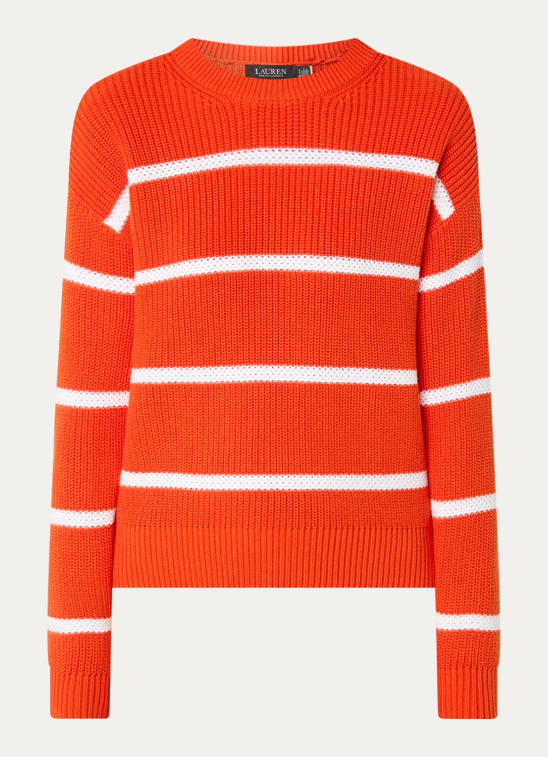 Ralph Lauren Ribgebreide trui met streepprint - voorkant 3 oranjerood