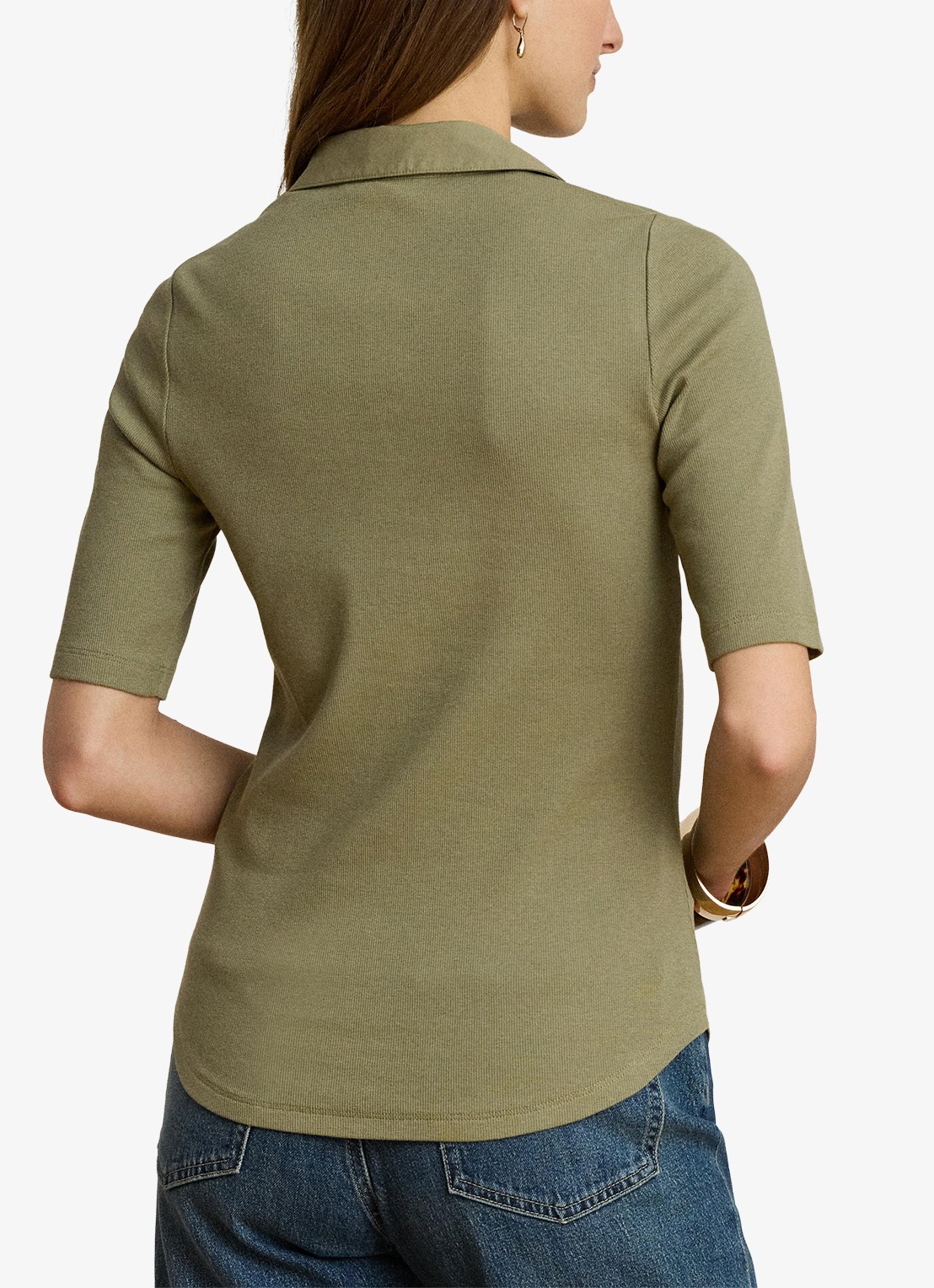 Ralph Lauren Ribgrebreide top met borstzakken - achterkant 3 light agave / groen