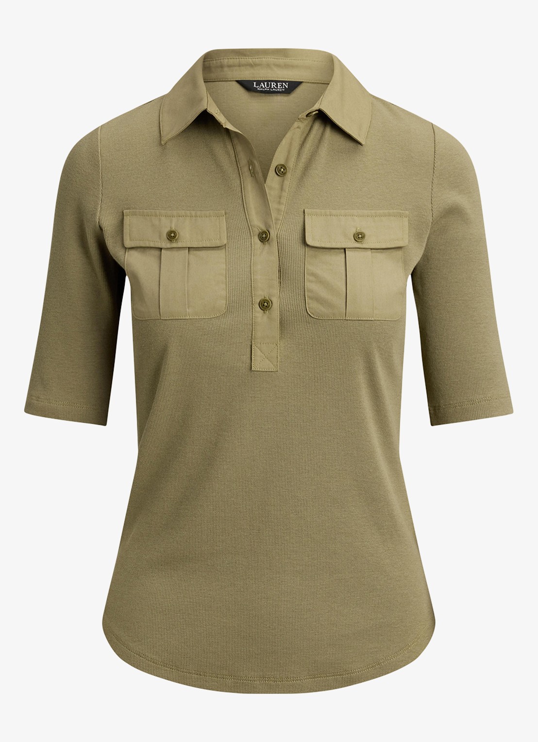 Ralph Lauren Ribgrebreide top met borstzakken - voorkant light agave / groen