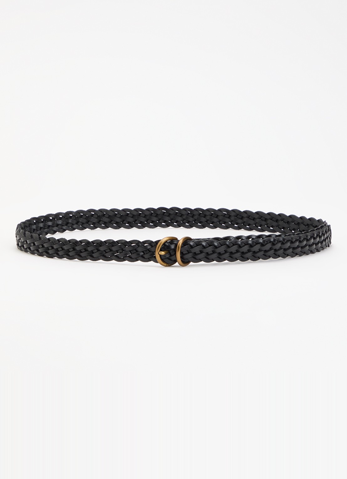 Ralph Lauren Riem van leer met gevlochten detail  - voorkant zwart