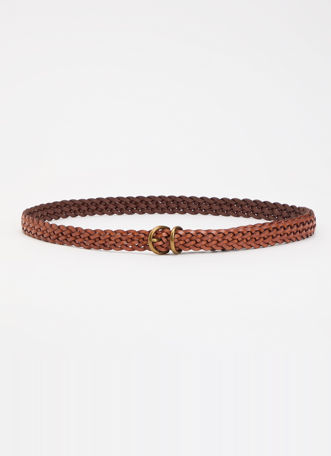 Ralph Lauren Riem van leer met gevlochten detail  - voorkant cognac