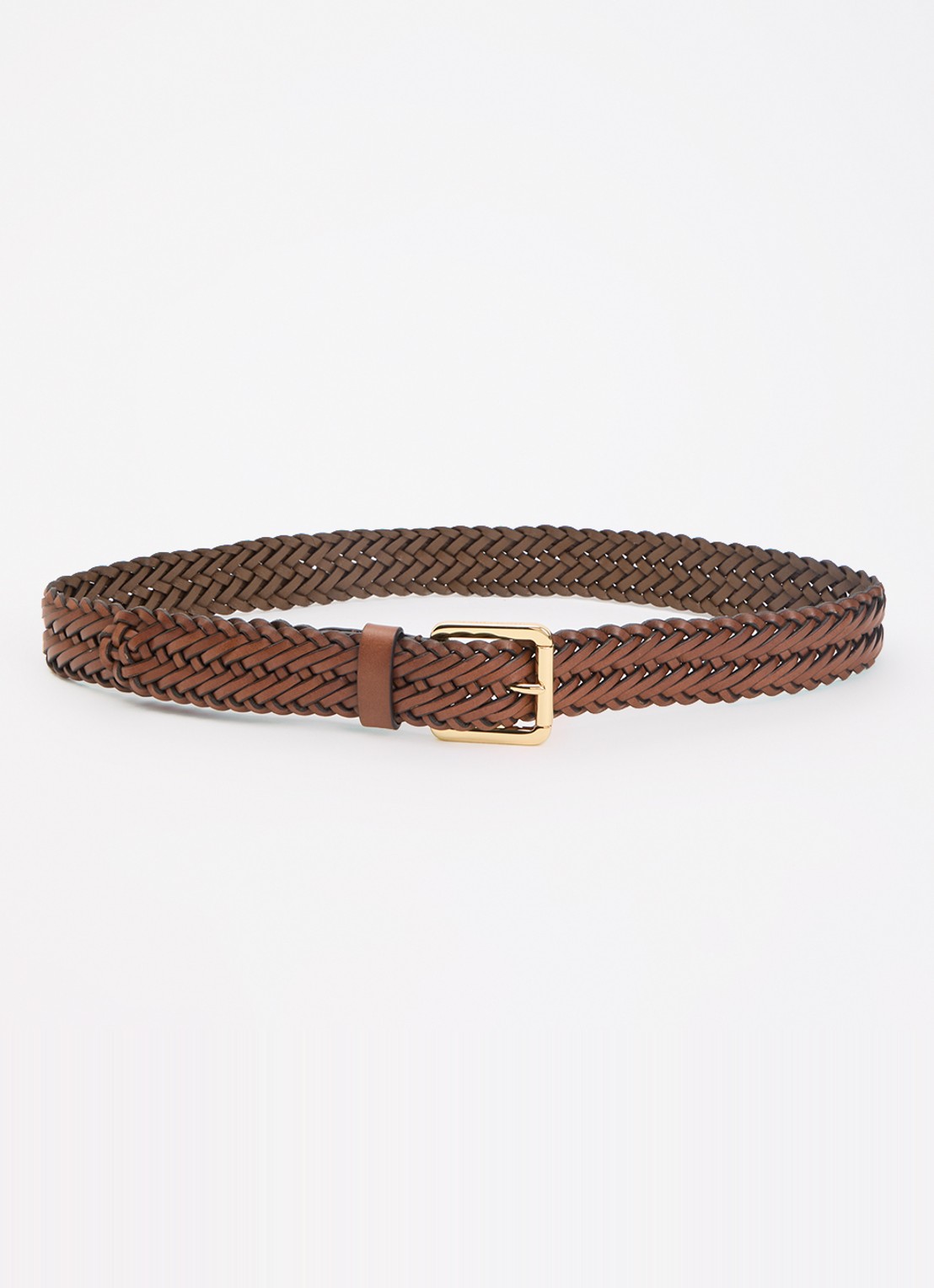 Ralph Lauren Riem van leer met gevlochten details - voorkant bruin