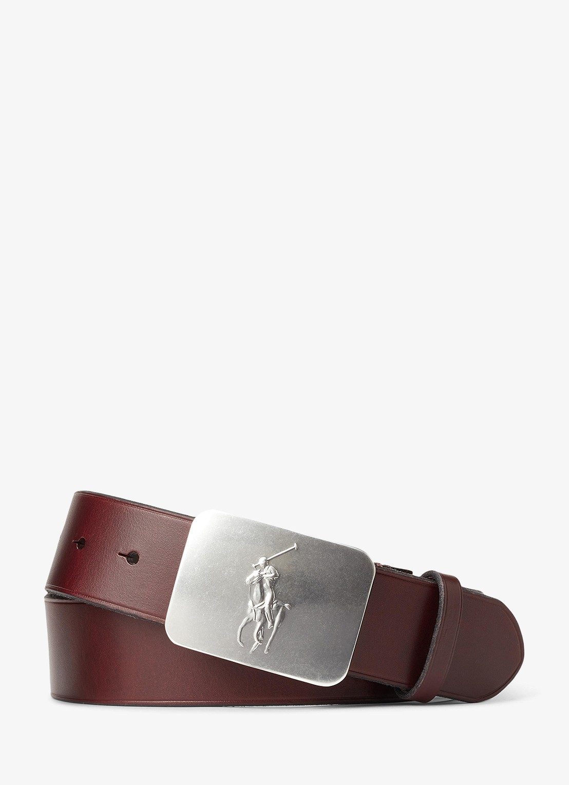 Ralph Lauren Riem van leer met logo - voorkant donkerbruin