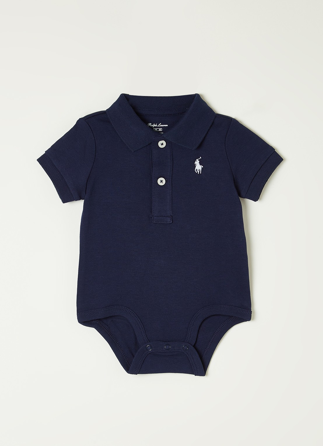 Ralph Lauren Romper met polokraag en logoborduring - voorkant donkerblauw