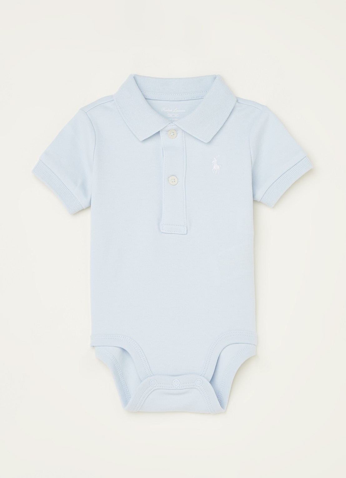Ralph Lauren Romper met polokraag en logoborduring - voorkant lichtblauw