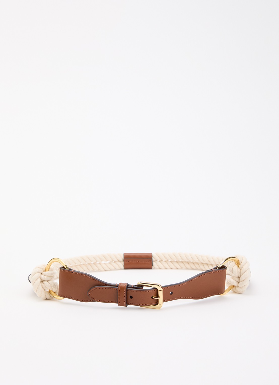 Ralph Lauren Rope riem met leren details - voorkant creme