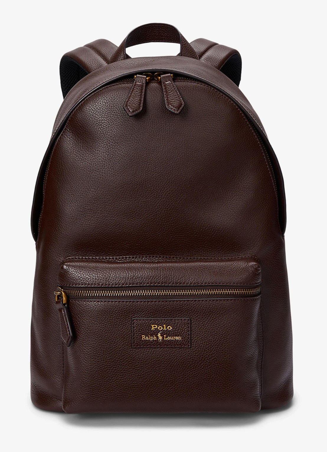 Ralph Lauren Rugzak van leer met laptopvak - voorkant 3 donkerbruin