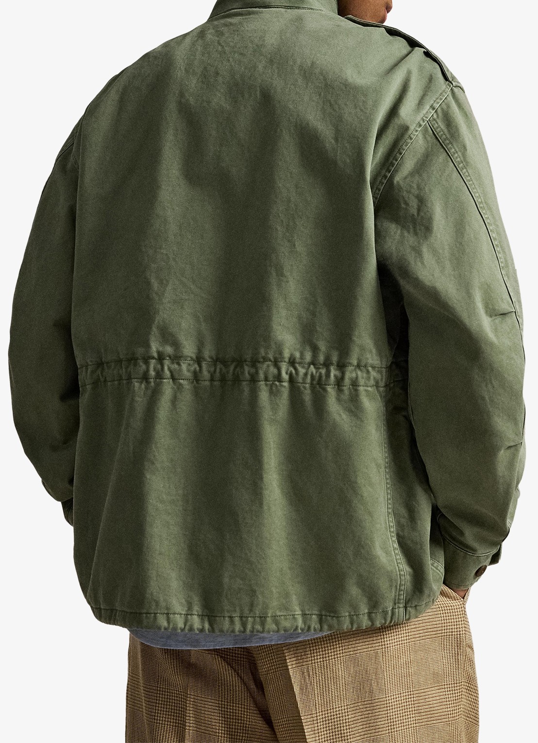 Ralph Lauren Satinet veldjas met opgestikte zakken en trekkoord - achterkant 3 mint olive washed / olijfgroen
