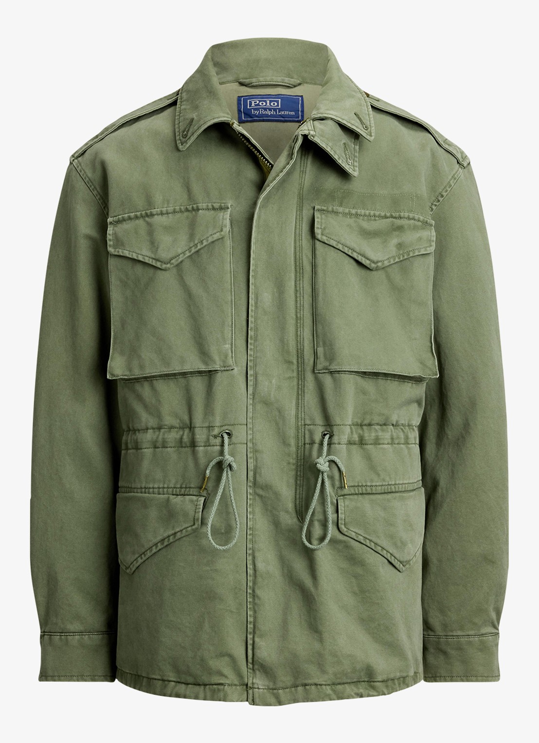 Ralph Lauren Satinet veldjas met opgestikte zakken en trekkoord - voorkant 4 mint olive washed / olijfgroen