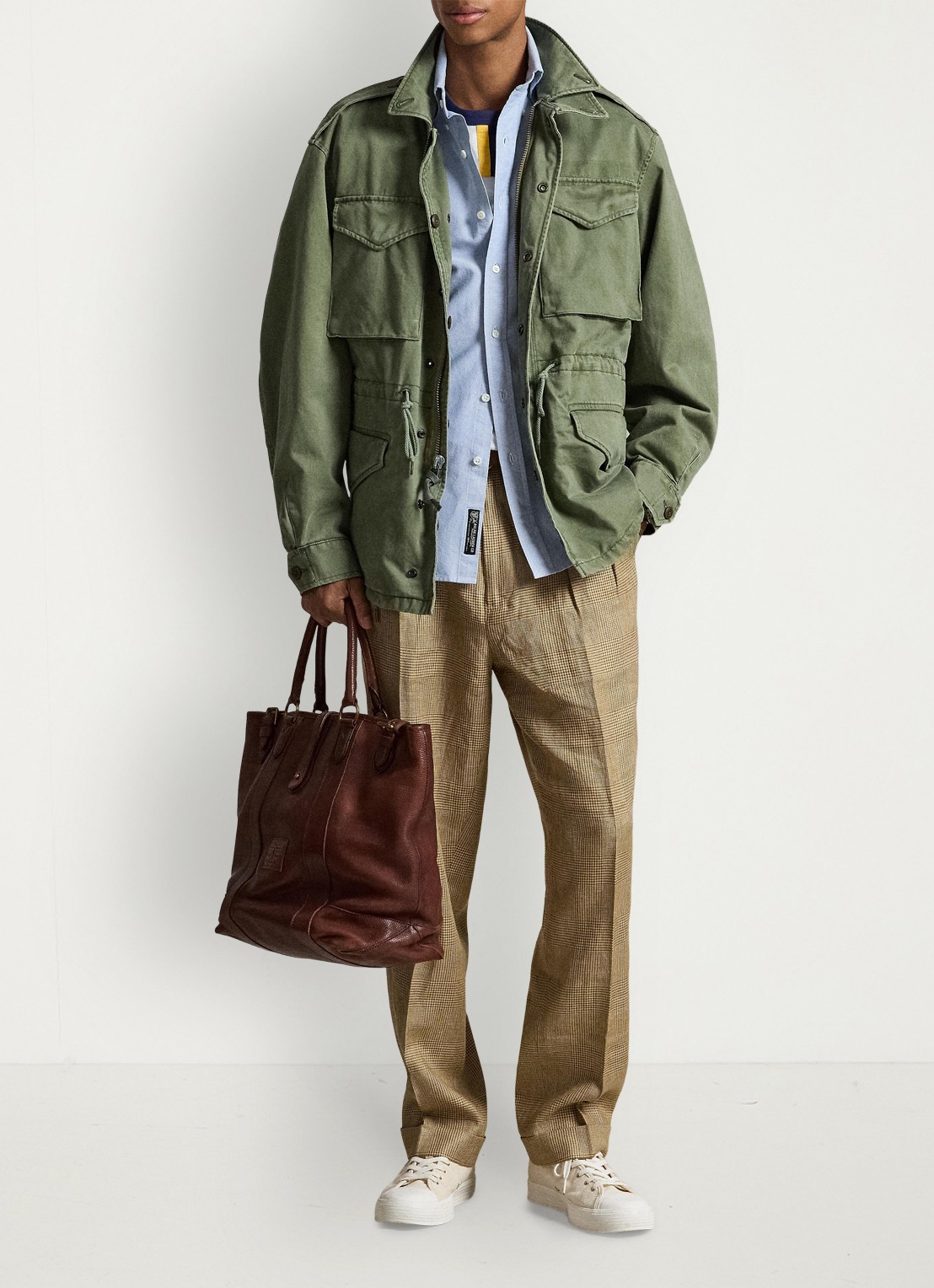 Ralph Lauren Satinet veldjas met opgestikte zakken en trekkoord - voorkant 5 mint olive washed / olijfgroen