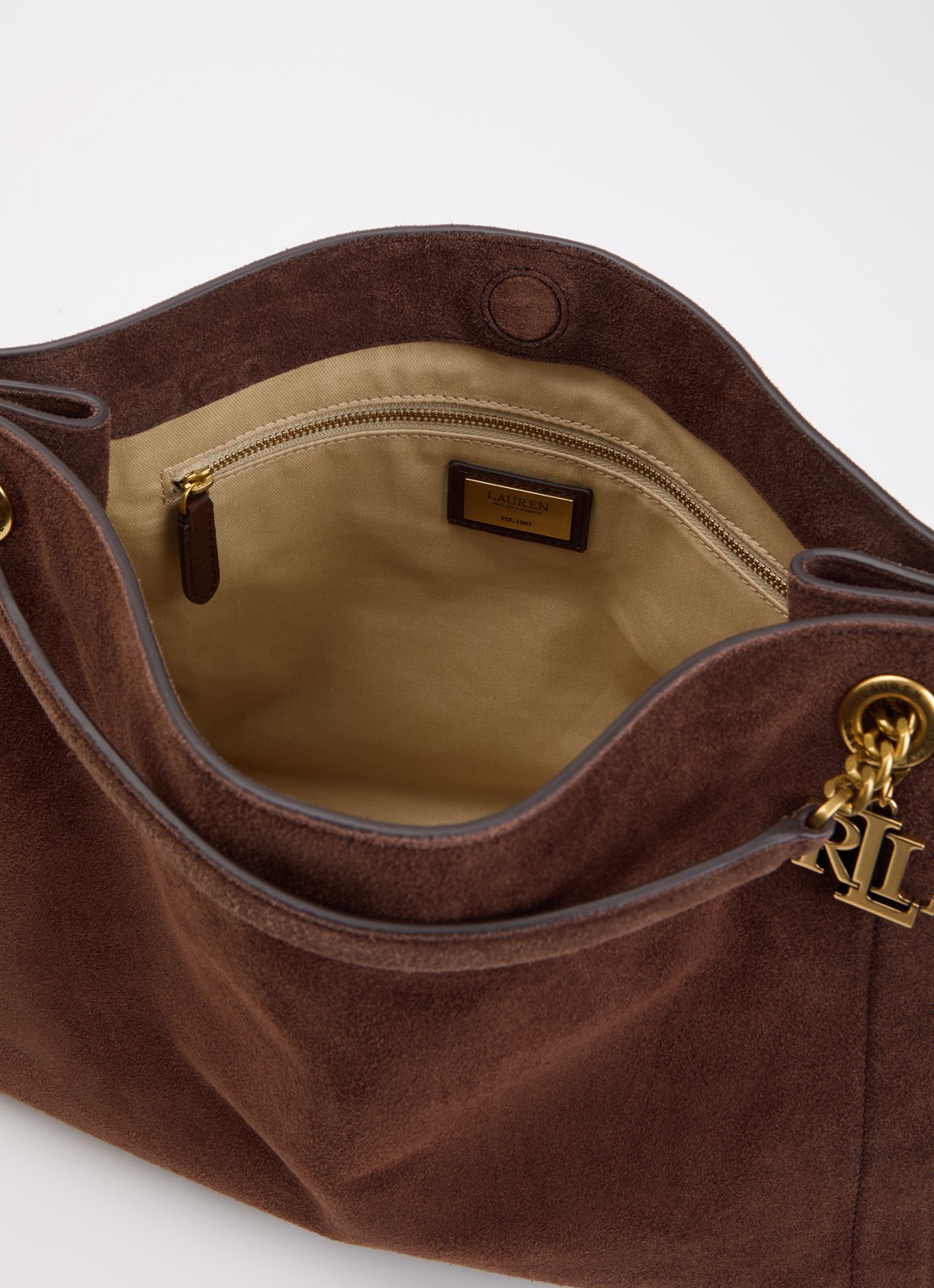 Ralph Lauren Schoudertas van leer - detail 2 donkerbruin
