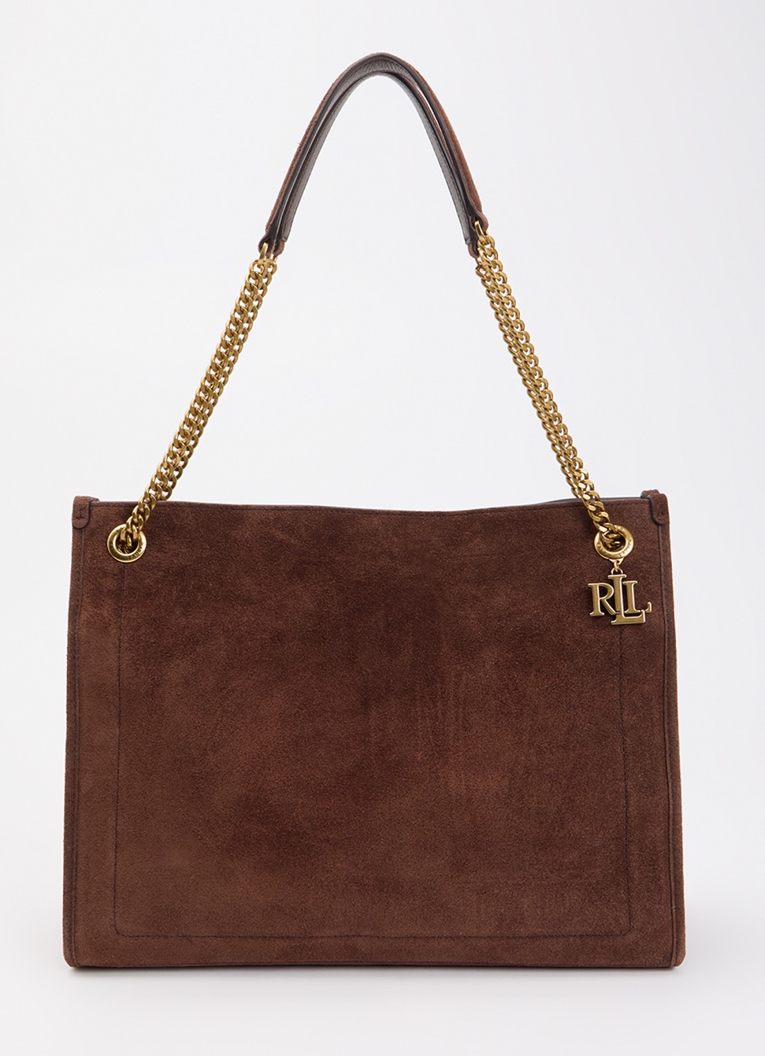 Ralph Lauren Schoudertas van leer - voorkant donkerbruin