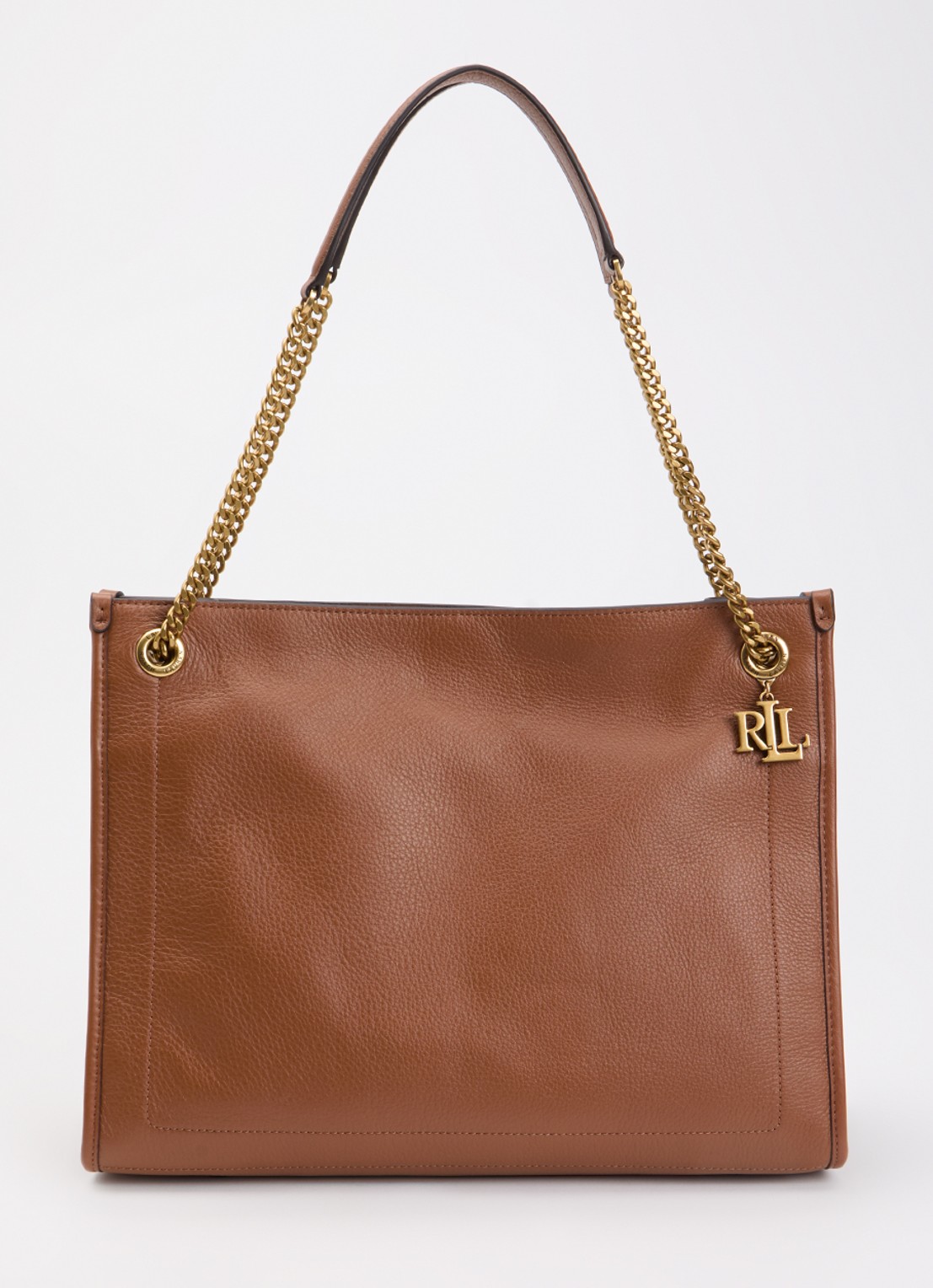 Ralph Lauren Schoudertas van leer - voorkant cognac