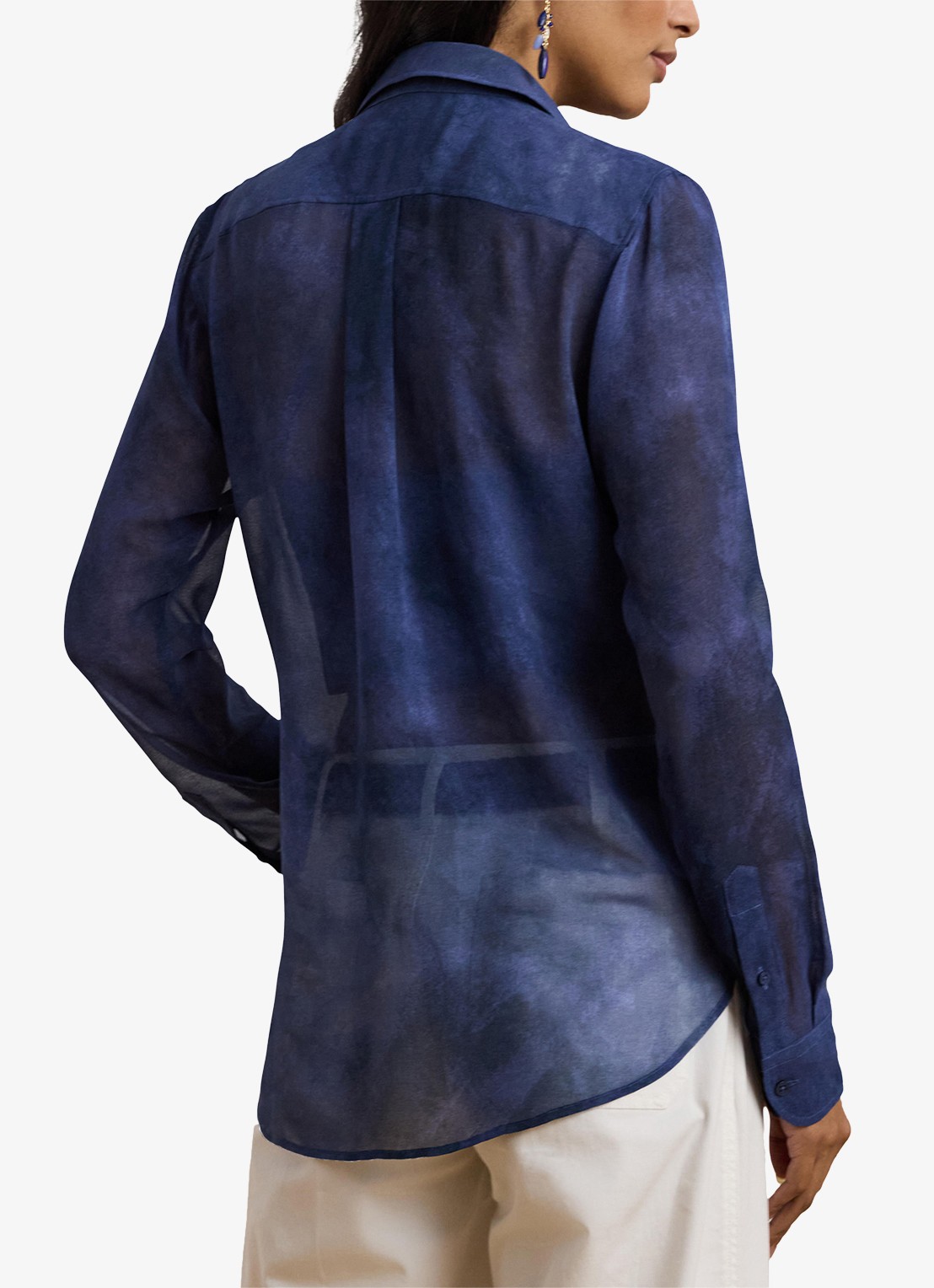 Ralph Lauren Semi-transparante blouse met borstzakken - achterkant blue multi / blauw