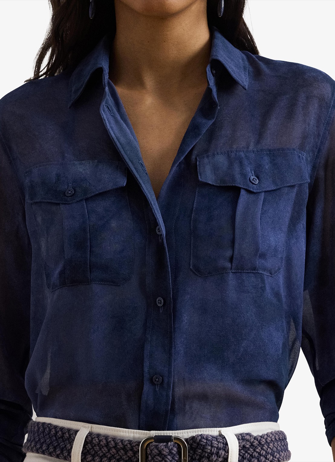 Ralph Lauren Semi-transparante blouse met borstzakken - detail 3 blue multi / blauw