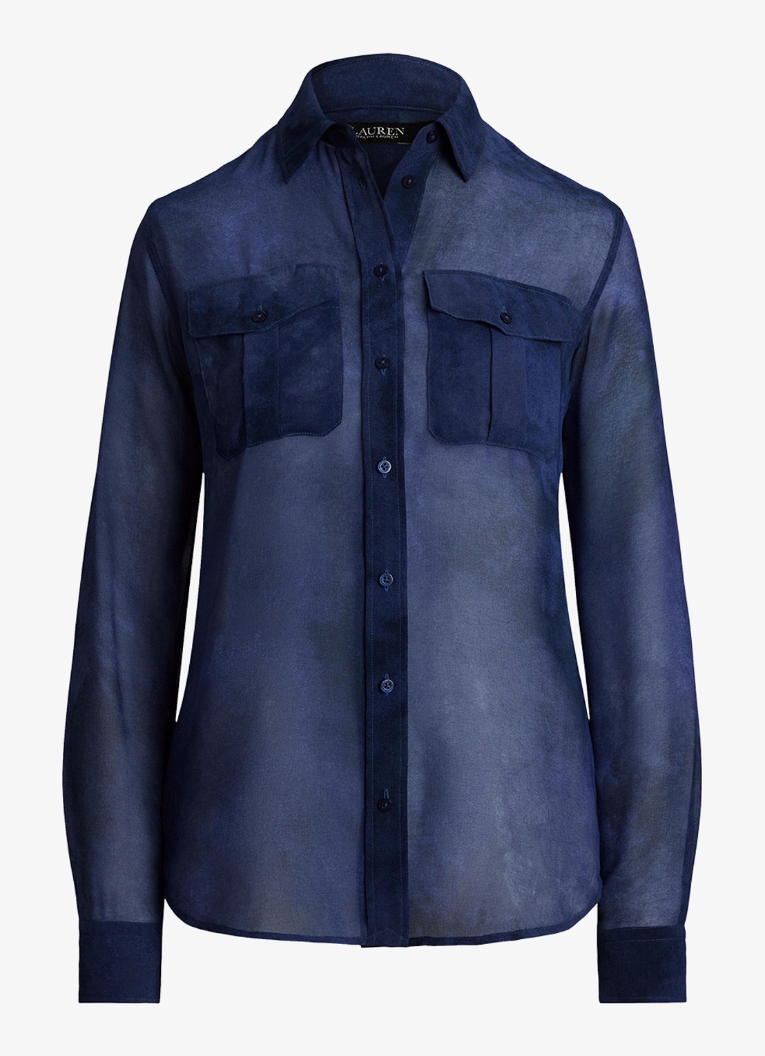Ralph Lauren Semi-transparante blouse met borstzakken - voorkant 4 blue multi / blauw