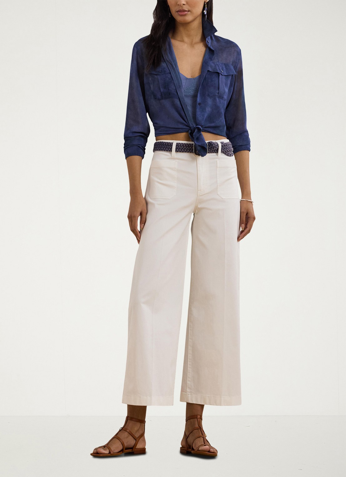 Ralph Lauren Semi-transparante blouse met borstzakken - voorkant 5 blue multi / blauw