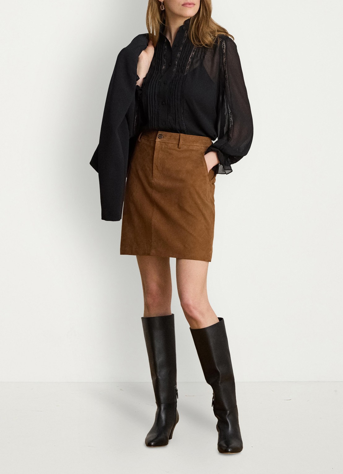 Ralph Lauren Semi-transparante blouse met ruches - voorkant 3 zwart