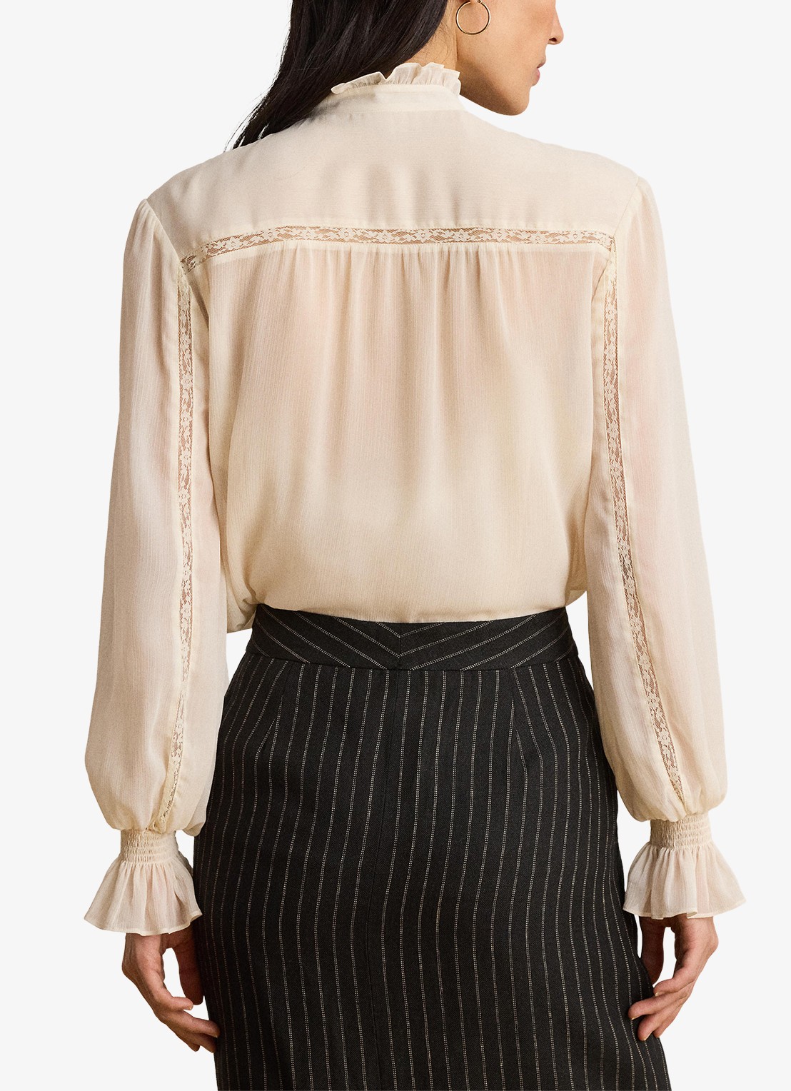 Ralph Lauren Semi-transparante blouse met ruches - achterkant 5 mascarpone crème / crème
