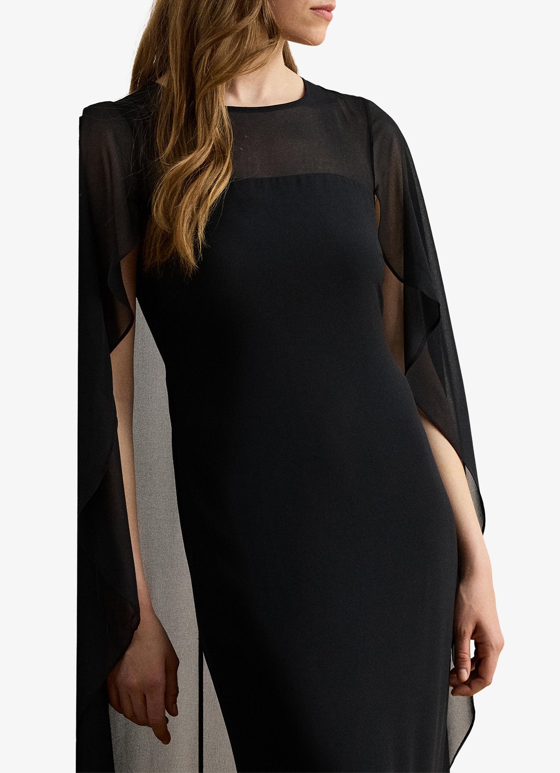Ralph Lauren Semi-transparante maxi jurk met cape - detail 3 zwart