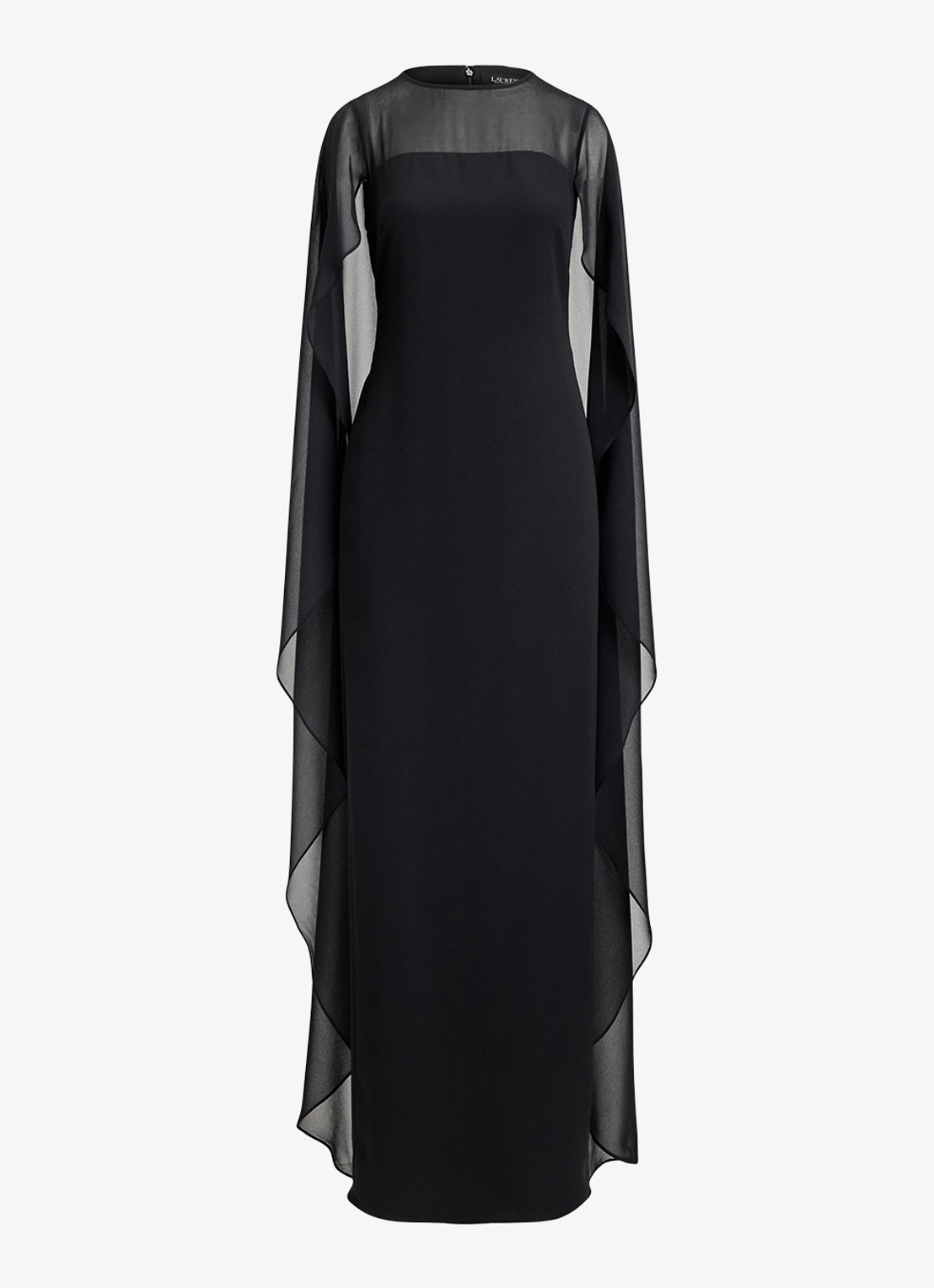 Ralph Lauren Semi-transparante maxi jurk met cape - voorkant zwart