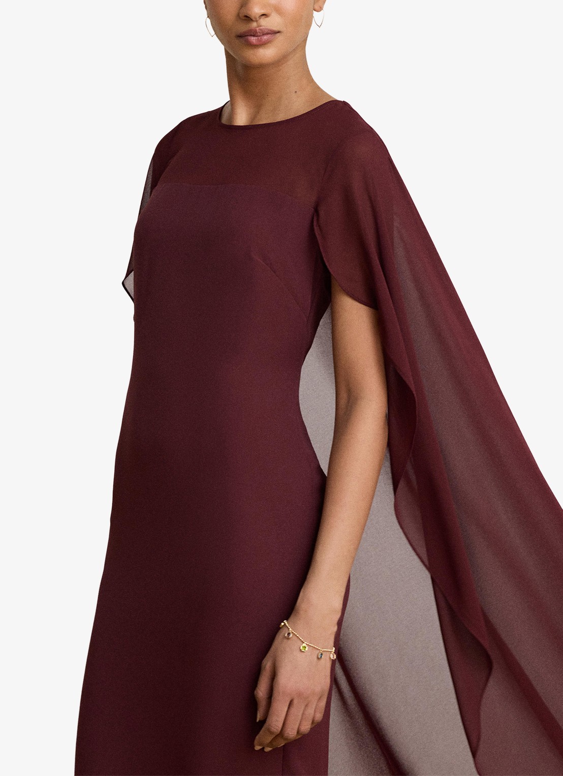Ralph Lauren Semi-transparante maxi jurk met cape - detail 2 dark garnet / bordeauxrood