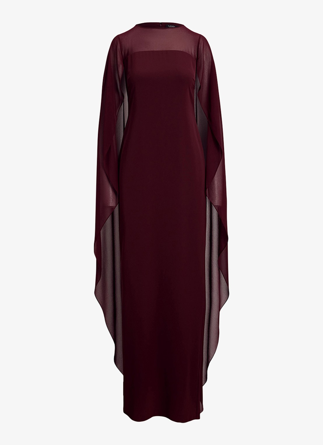 Ralph Lauren Semi-transparante maxi jurk met cape - voorkant 4 dark garnet / bordeauxrood