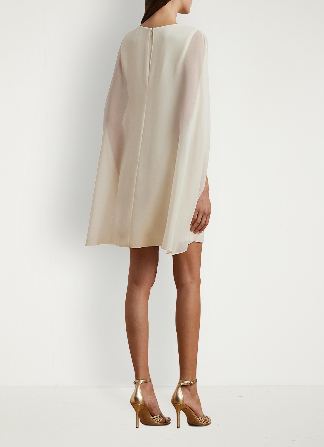 Ralph Lauren Semi-transparante mini jurk met cape - achterkant mascarpone cream / gebroken wit