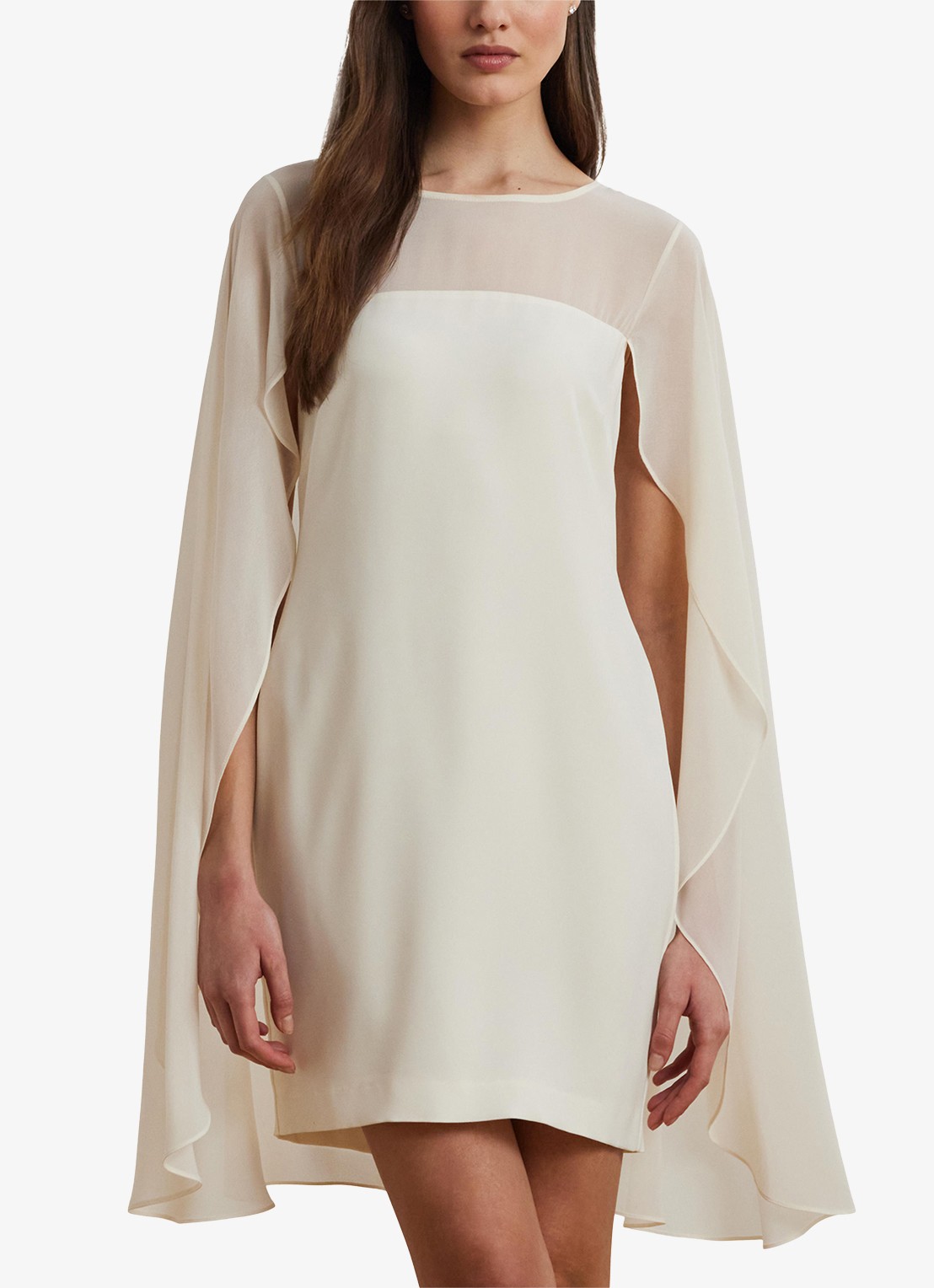 Ralph Lauren Semi-transparante mini jurk met cape - detail 4 mascarpone cream / gebroken wit