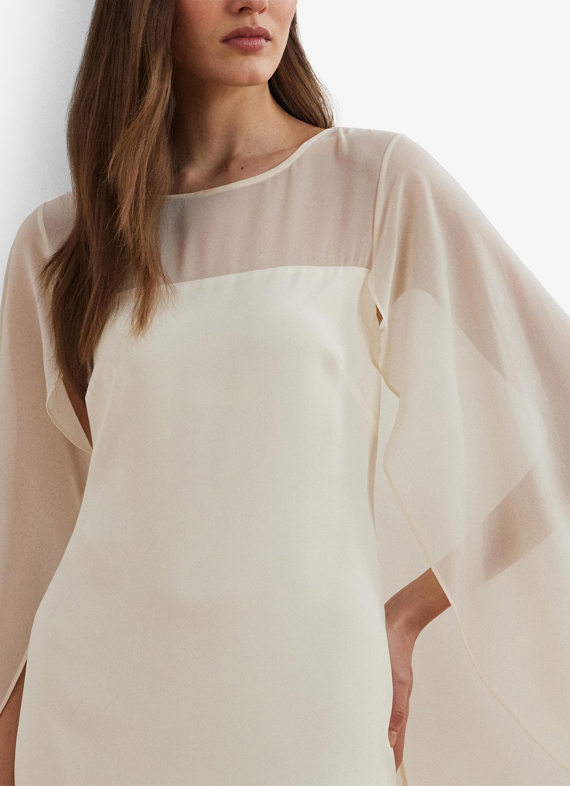 Ralph Lauren Semi-transparante mini jurk met cape - detail 5 mascarpone cream / gebroken wit