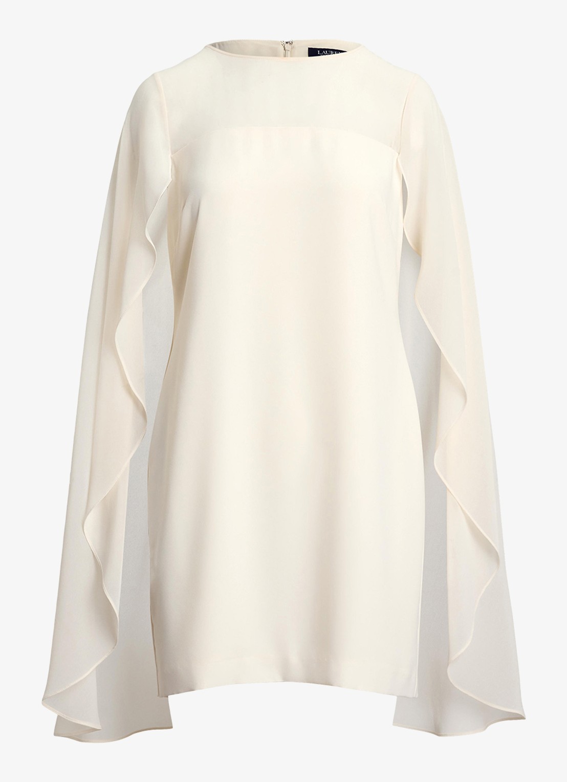 Ralph Lauren Semi-transparante mini jurk met cape - voorkant 2 mascarpone cream / gebroken wit