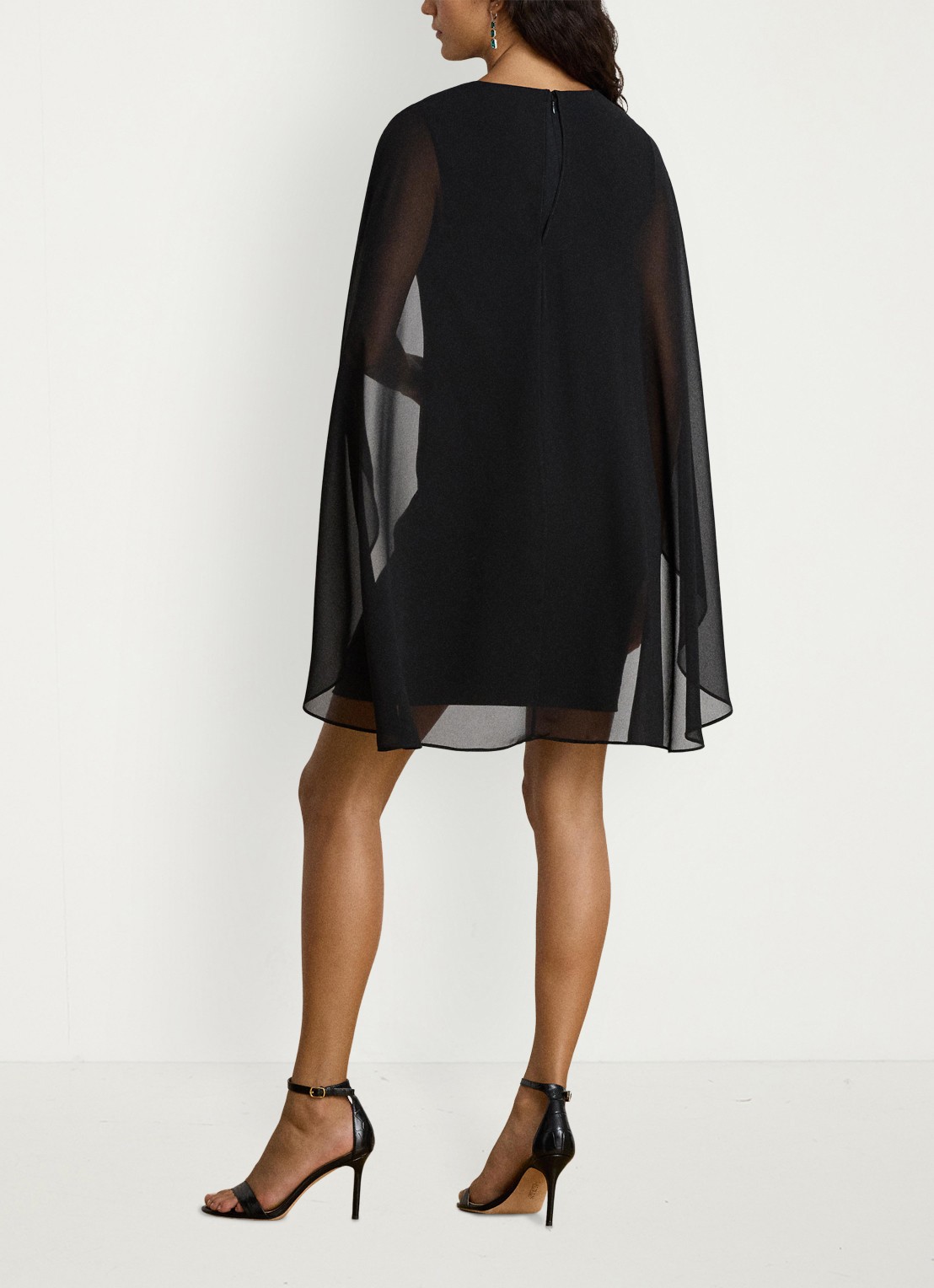 Ralph Lauren Semi-transparante mini jurk met cape - achterkant zwart