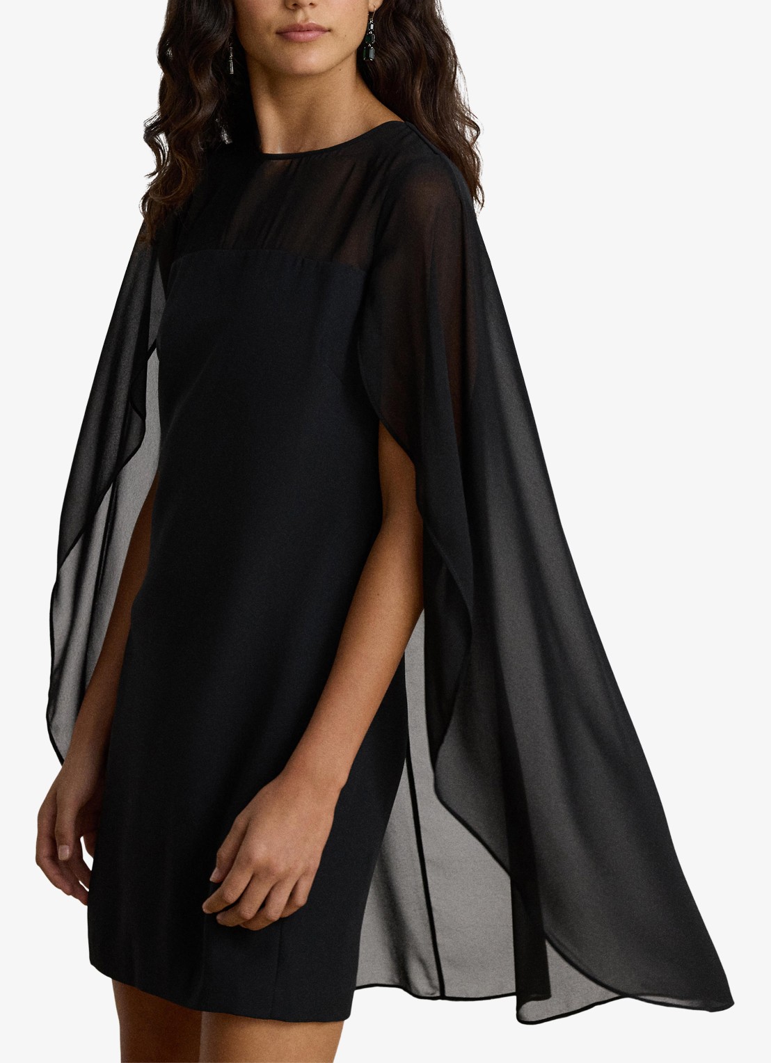 Ralph Lauren Semi-transparante mini jurk met cape - detail 2 zwart