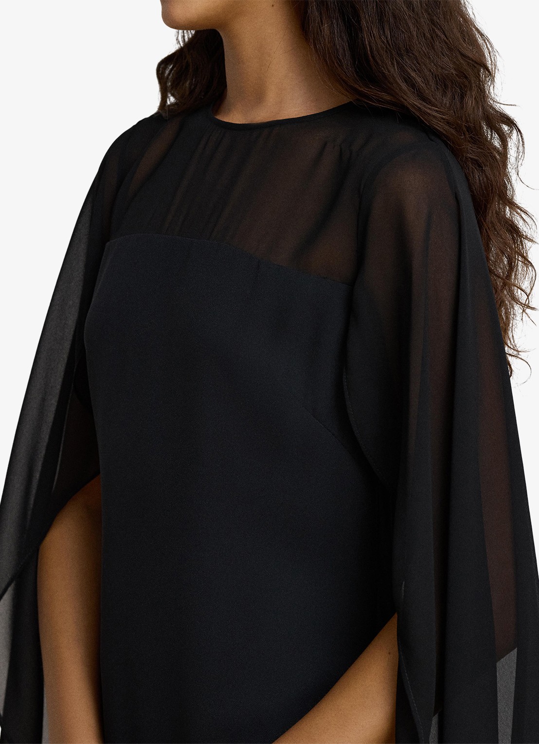 Ralph Lauren Semi-transparante mini jurk met cape - detail 3 zwart