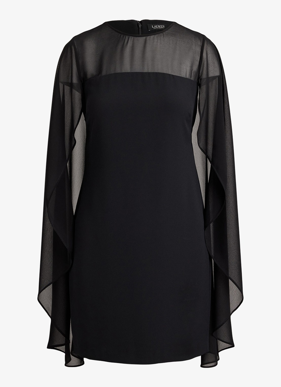 Ralph Lauren Semi-transparante mini jurk met cape - voorkant 4 zwart