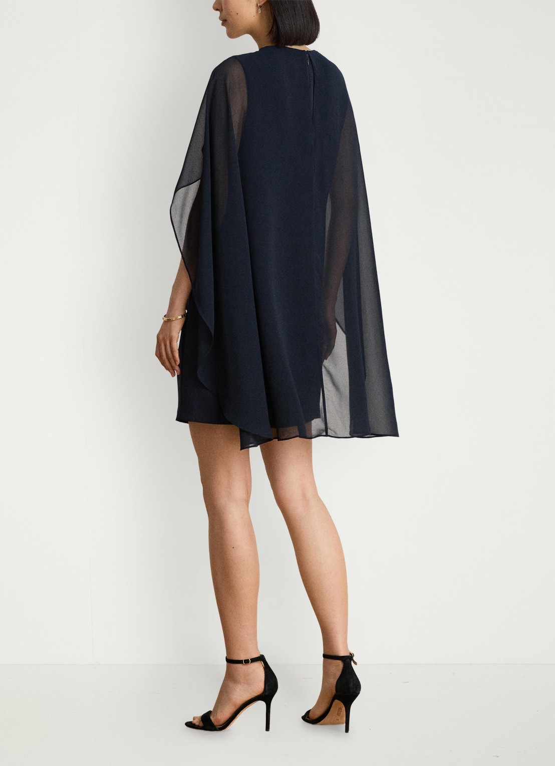 Ralph Lauren Semi-transparante mini jurk met cape - achterkant lauren navy / blauw