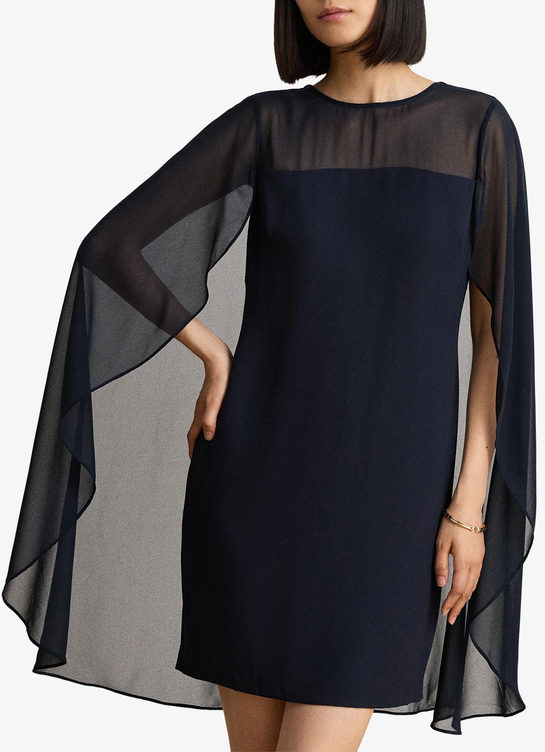 Ralph Lauren Semi-transparante mini jurk met cape - detail 4 lauren navy / blauw