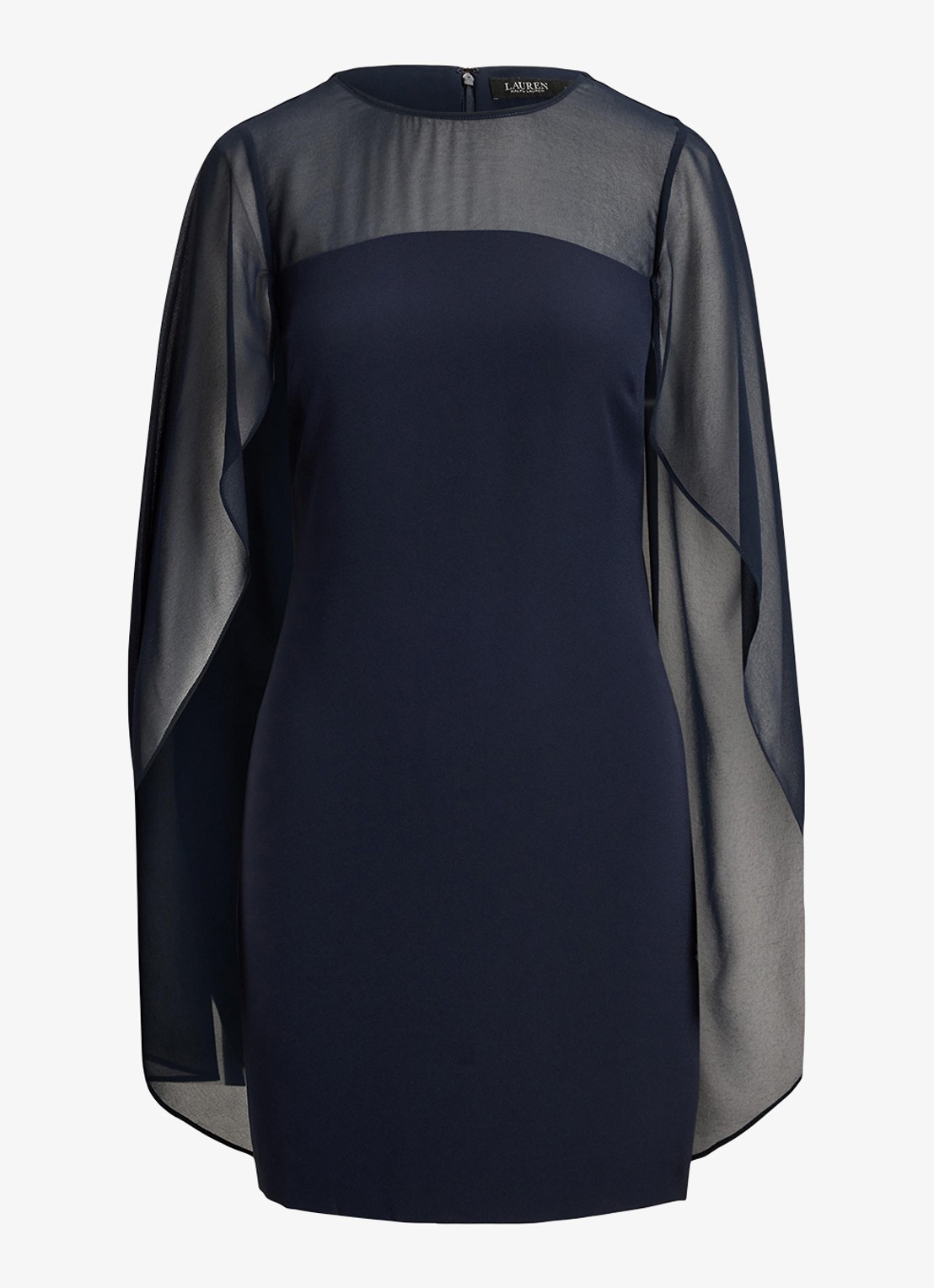 Ralph Lauren Semi-transparante mini jurk met cape - voorkant 2 lauren navy / blauw