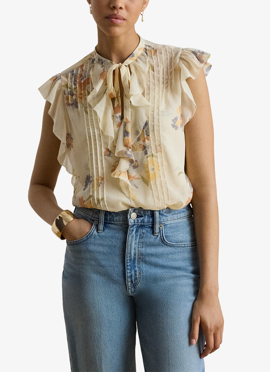 Ralph Lauren Semi-transparante top met bloemen en ruches - detail 3 cream multi 2wmn / creme