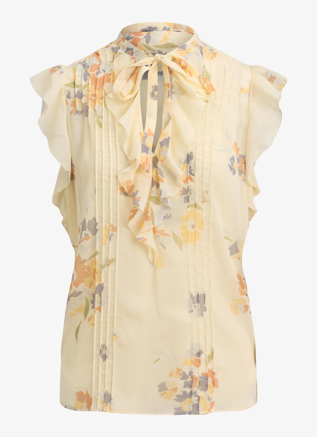 Ralph Lauren Semi-transparante top met bloemen en ruches - voorkant cream multi 2wmn / creme