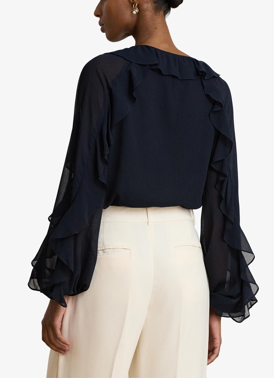 Ralph Lauren Semi-transparante tuniek met ruches - achterkant 5 lauren navy / blauw