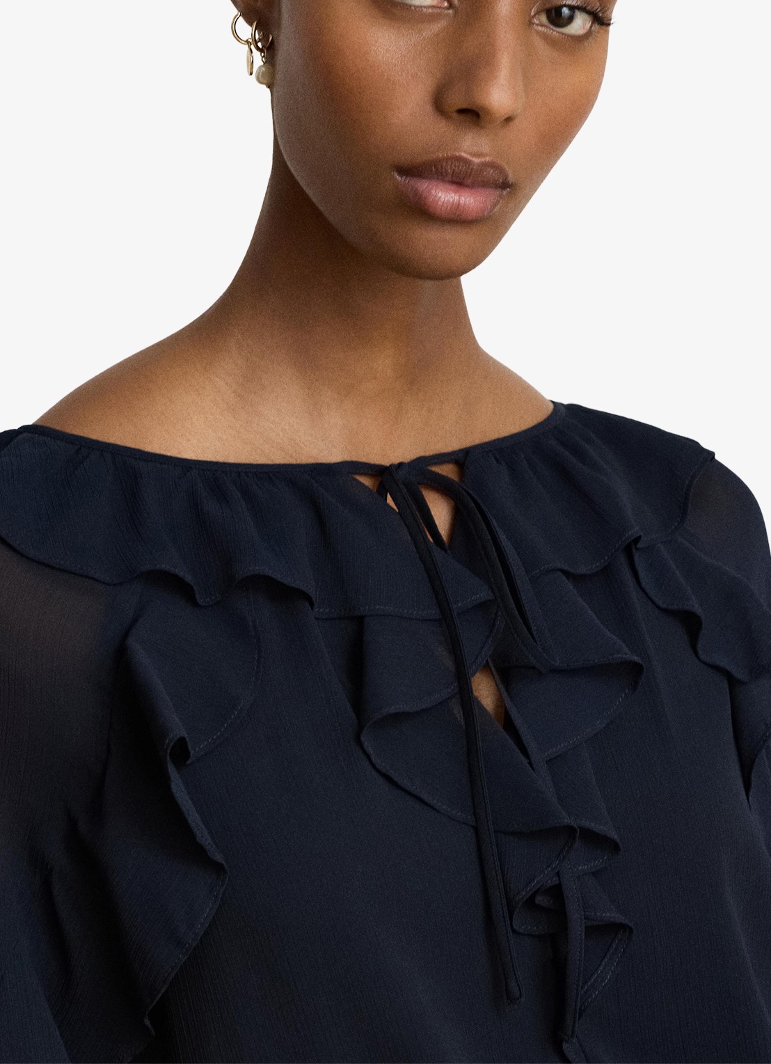 Ralph Lauren Semi-transparante tuniek met ruches - detail 4 lauren navy / blauw