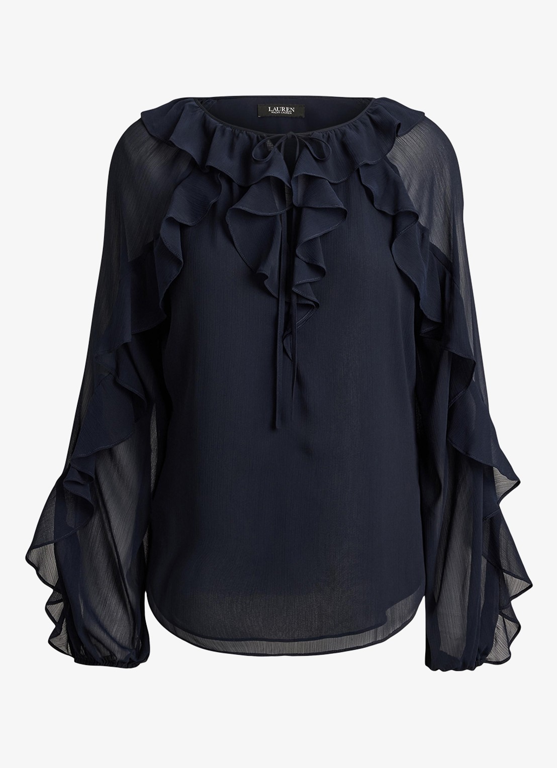 Ralph Lauren Semi-transparante tuniek met ruches - voorkant lauren navy / blauw