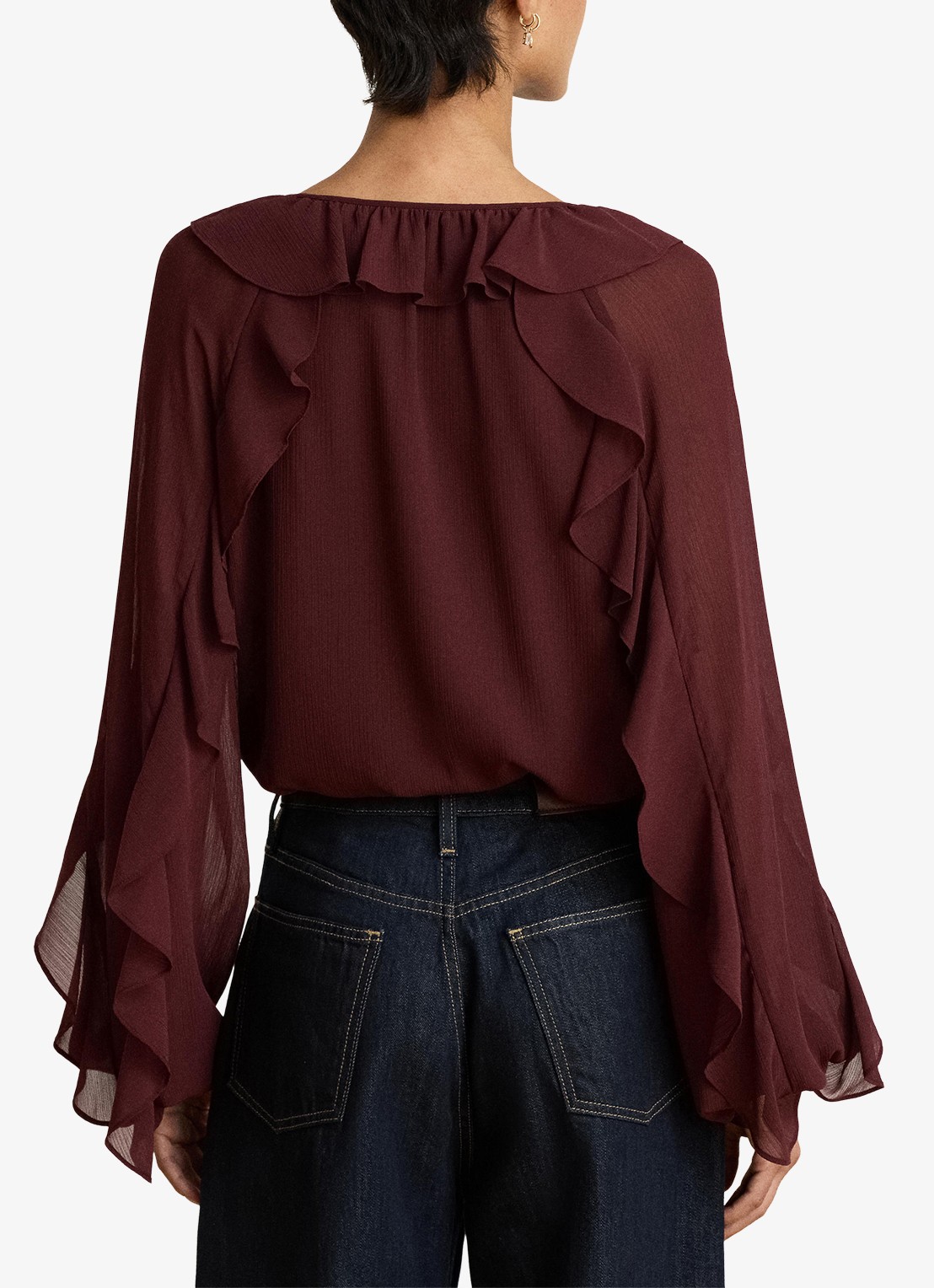 Ralph Lauren Semi-transparante tuniek met ruches - achterkant 5 dark garnet / bordeauxrood