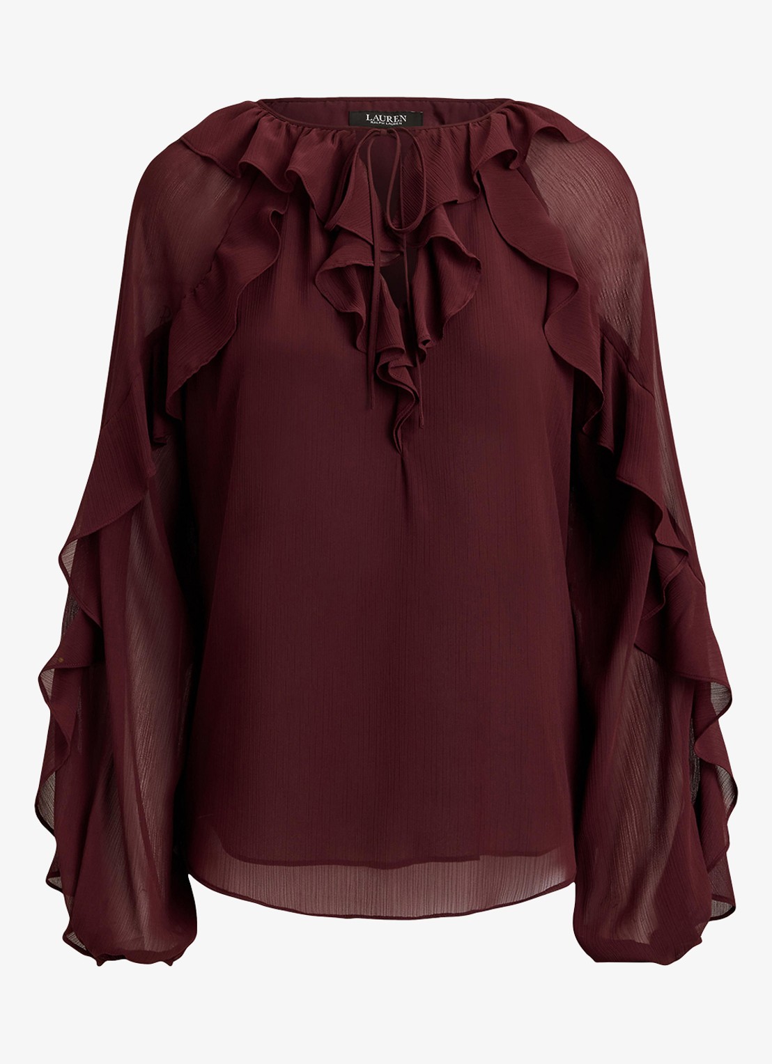Ralph Lauren Semi-transparante tuniek met ruches - voorkant 3 dark garnet / bordeauxrood
