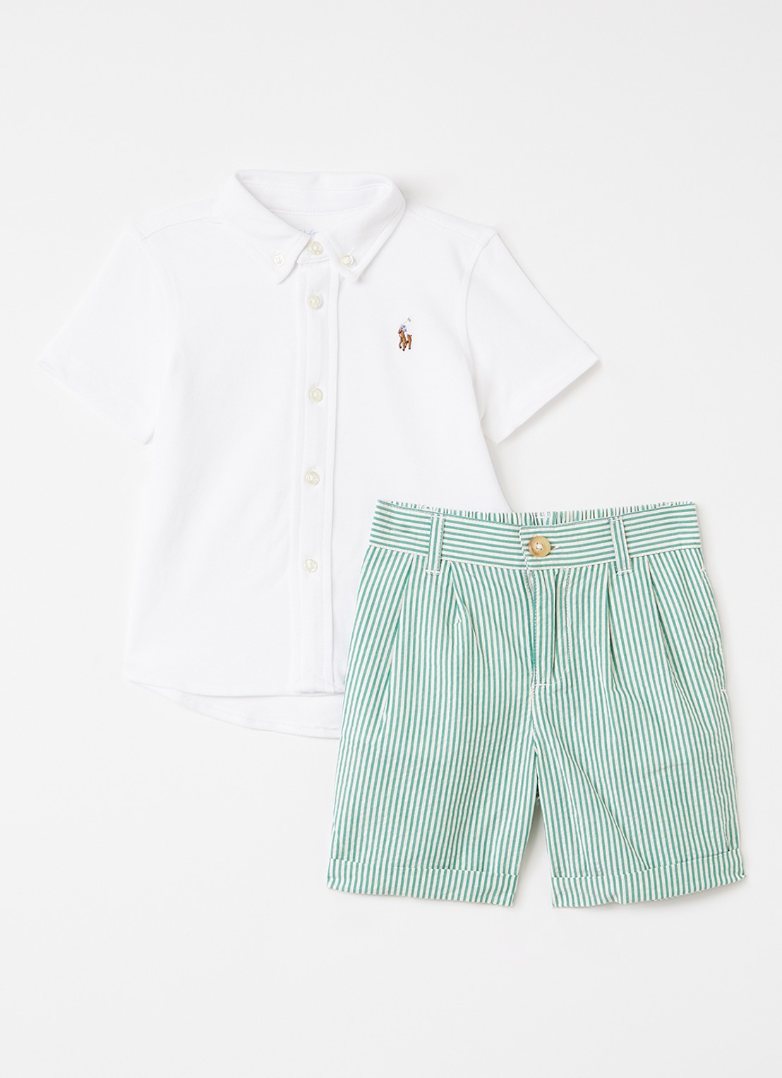 Ralph Lauren Set van overhemd met korte broek 2-delig - voorkant groen