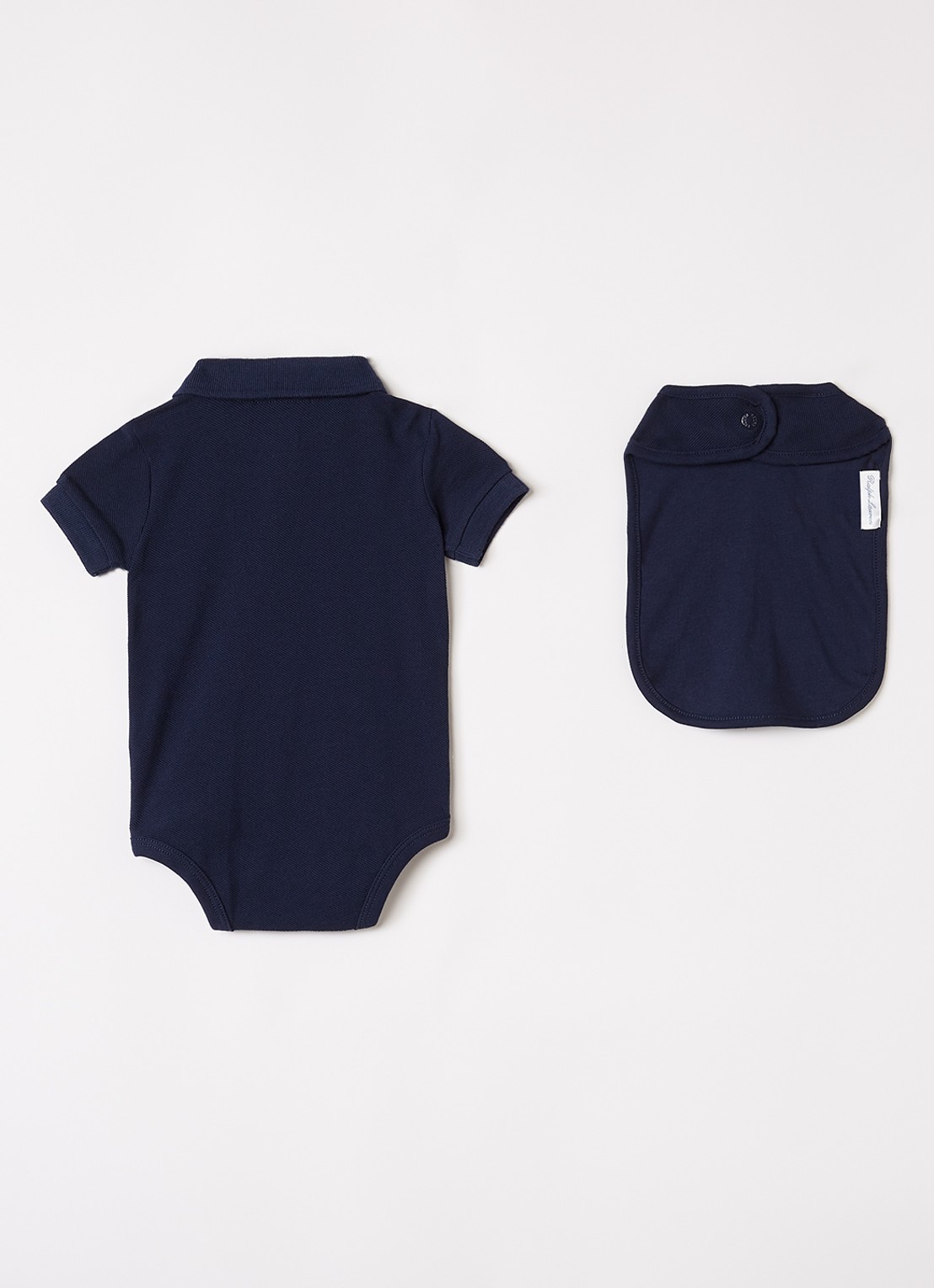 Ralph Lauren Set van romper met muts en slab in giftbox 3-delig - voorkant 3 donkerblauw