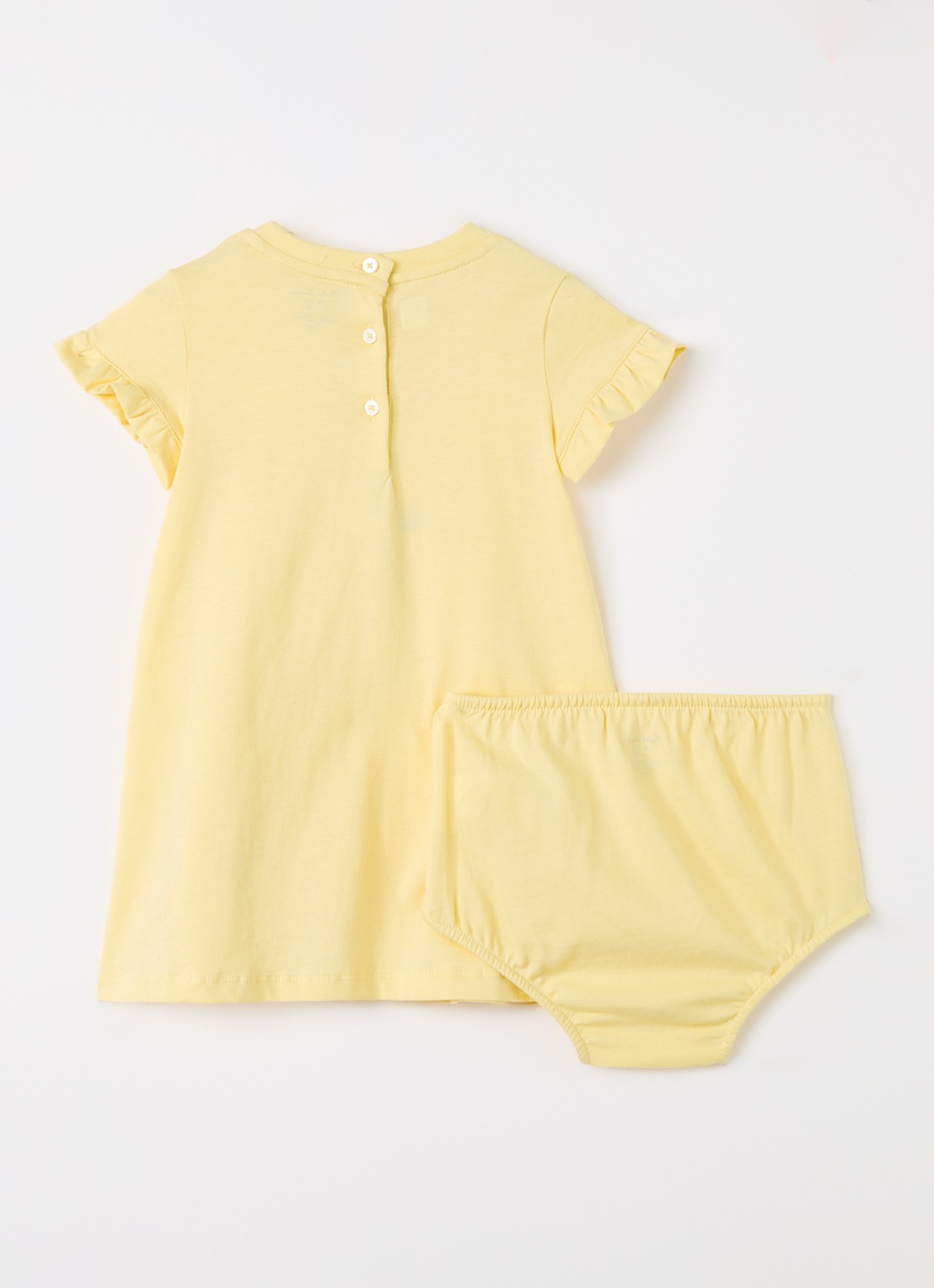 Ralph Lauren Set van T-shirt jurk met bloomer 2-delig - voorkant 2 lichtgeel