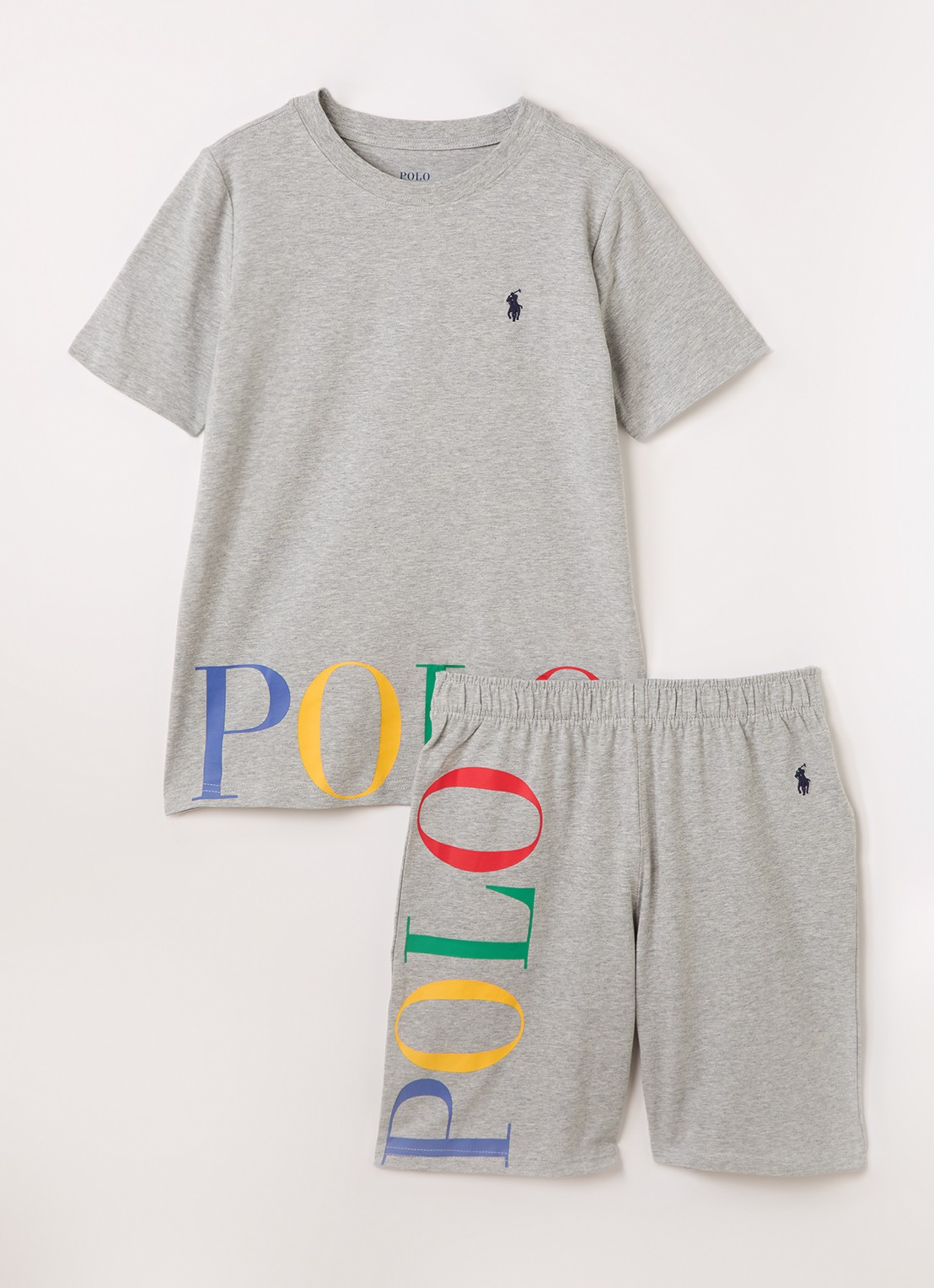 Ralph Lauren Set van T-shirt met korte broek 2-delig - voorkant grijs